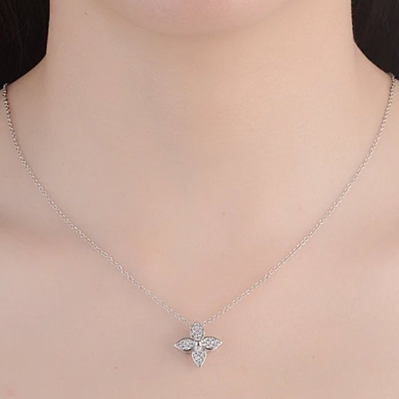 925S Sterling Silver Diamond CZ Rose Gold Silver Four Leaf Clover Necklace 303 - Picture 4 of 6